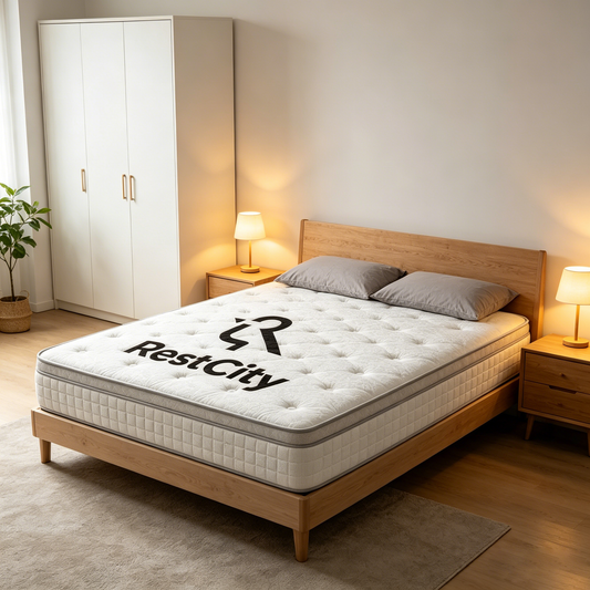 RestCity Hybrid Mattress, Queen Size, Memory Foam & Pocket Spring, Medium Firm, Motion Isolation, Bed-in-a-Box