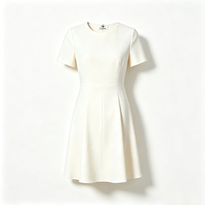 Luxlot Women Round Neck Short Sleeve Work Dresses Elegant Fit‑and‑Flare A‑Line Formal Casual Mini Dress