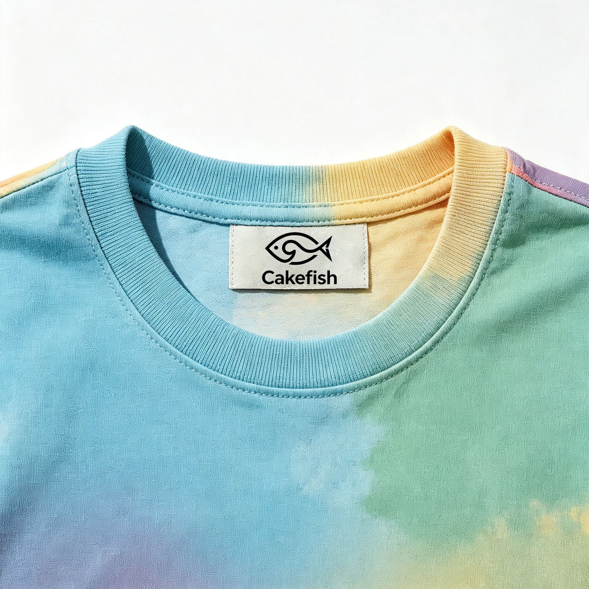 Cakefish Tie‑Dye Short Sleeve T‑Shirt, Rainbow Gradient Casual Crew Neck Tee, Soft Cotton Summer Tops for Men Women Unisex