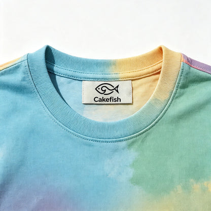 Cakefish Tie‑Dye Short Sleeve T‑Shirt, Rainbow Gradient Casual Crew Neck Tee, Soft Cotton Summer Tops for Men Women Unisex