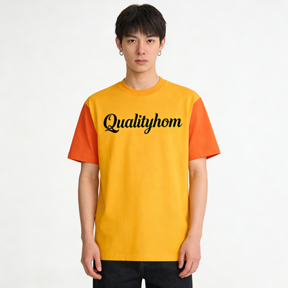 【Qualityhom Two-Tone Color-Block Logo T-Shirt】—— Bold & Casual Streetwear Staple