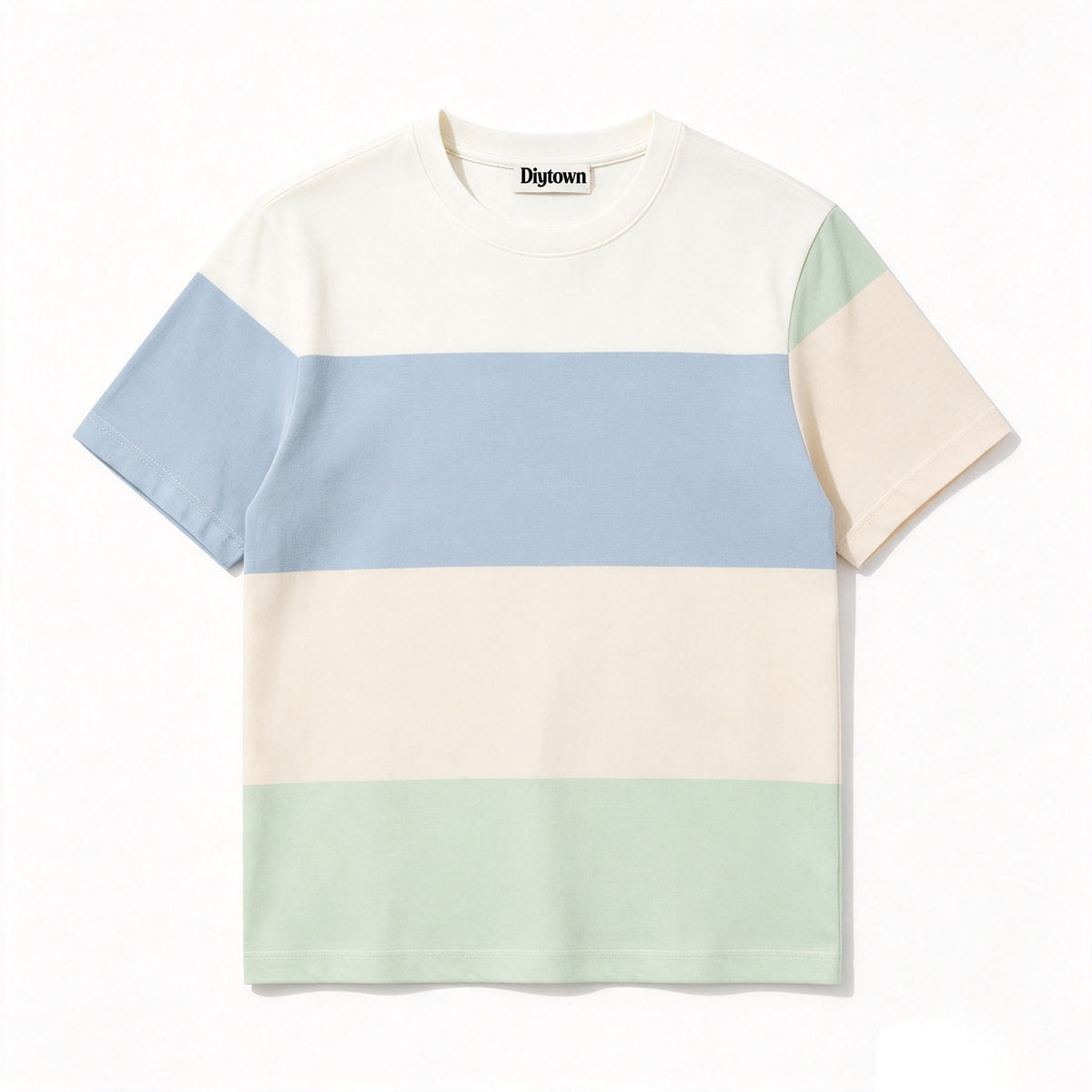 Diytown Color‑Block Striped Short‑Sleeve T‑Shirt, Casual Crew Neck Cotton Tee, Relaxed‑Fit Daily Summer Tops for Men and Women