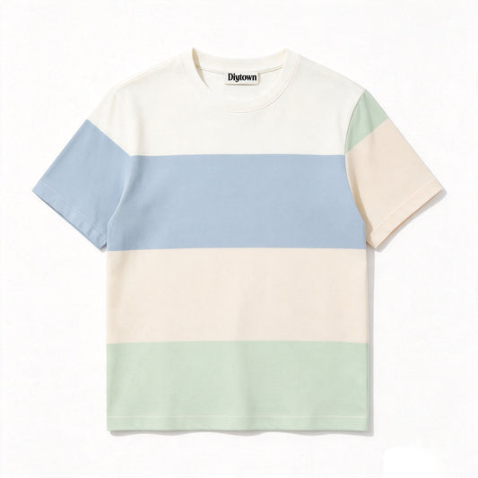 Diytown Color‑Block Striped Short‑Sleeve T‑Shirt, Casual Crew Neck Cotton Tee, Relaxed‑Fit Daily Summer Tops for Men and Women