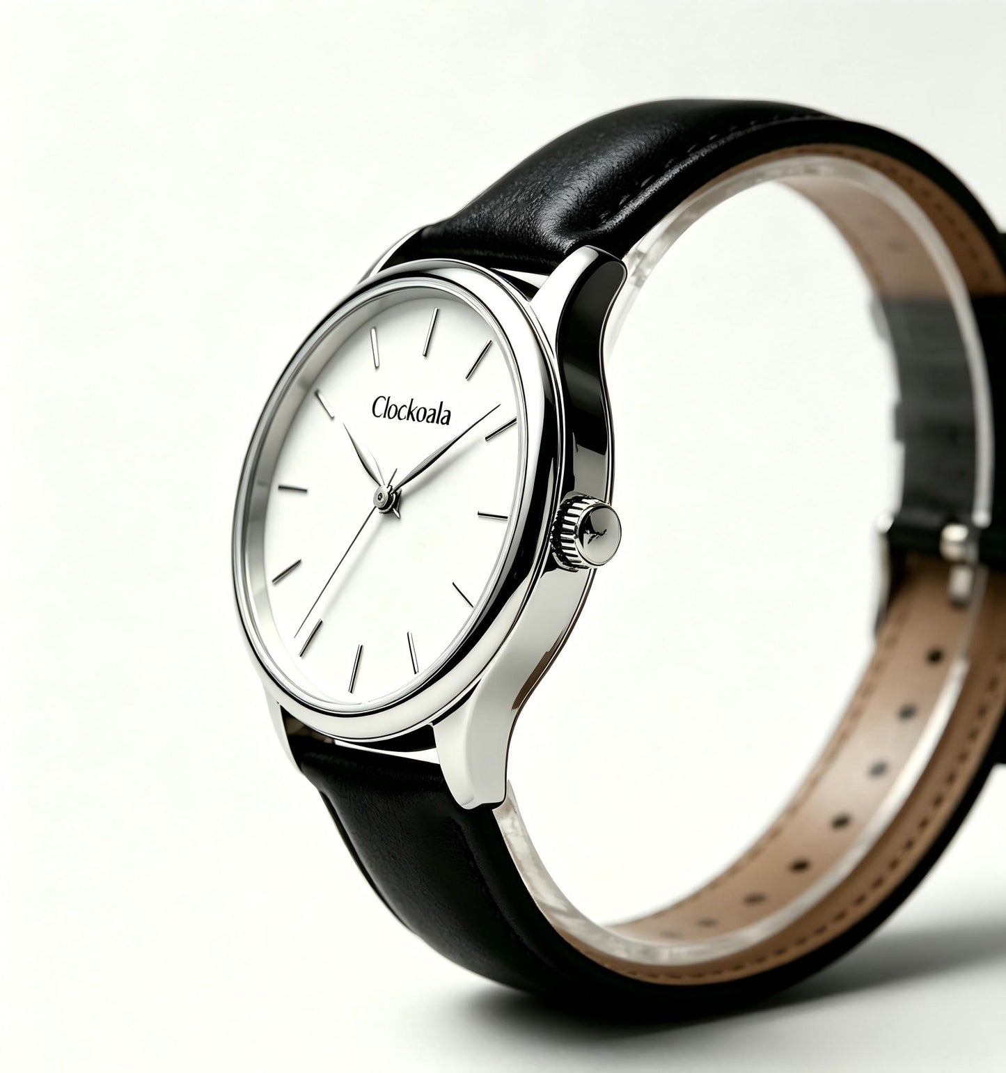 Clockoala Minimalist Analog Leather Watches for Men Women, Slim Silver Case Quartz Wrist Watch, Waterproof Simple Dial Dress Watch with Brand Gift Box