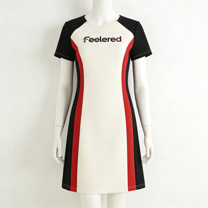 【Feelered Color-Block Sheath Dress】—— Stylish Choice of Silhouette & Sporty Elegance