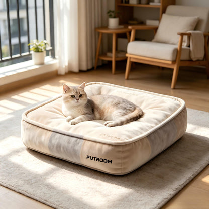 FUTROOM Square Plush Pet Cushion Bed, Thick Fluffy Washable Pet Sleeping Mat, Soft Cozy Pet Floor Cushion for Cats Small Medium Dogs