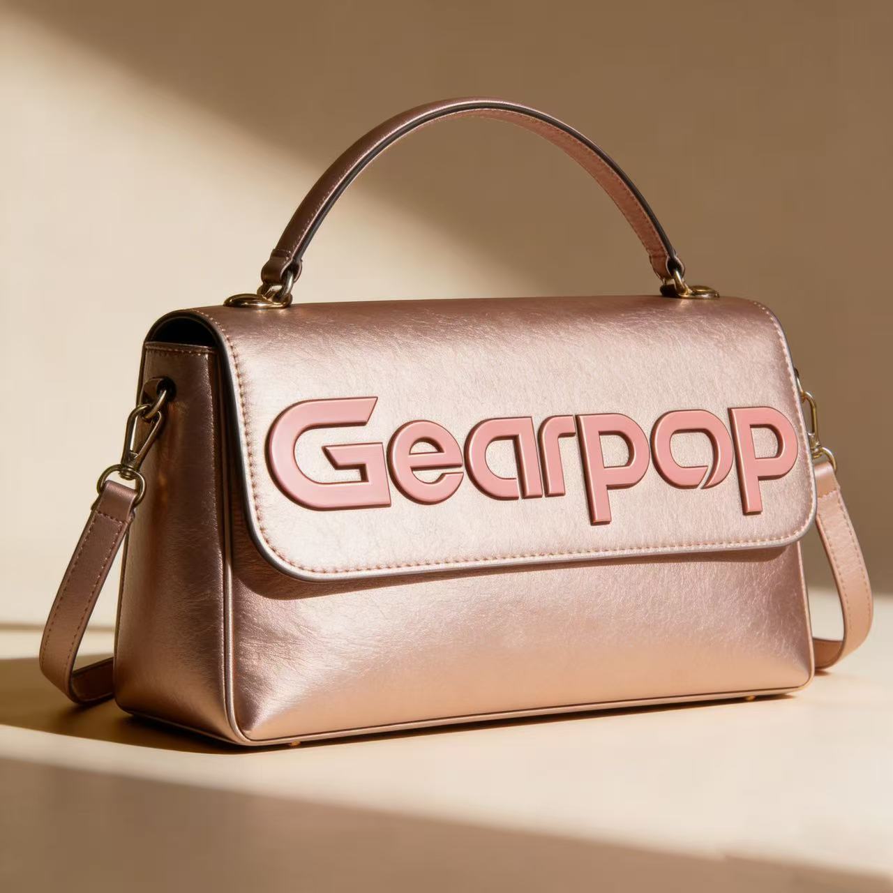 【Gearpop Metallic Rose Gold Handbag】—— Elegance Meets Functionality in Every Carry