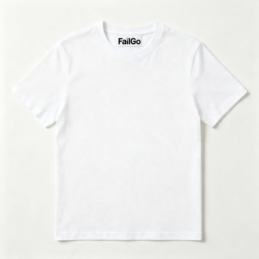 FailGo Basic White Crew‑Neck Short‑Sleeve T‑Shirt, Premium Soft‑Fit Plain Casual Tee For Everyday Wear