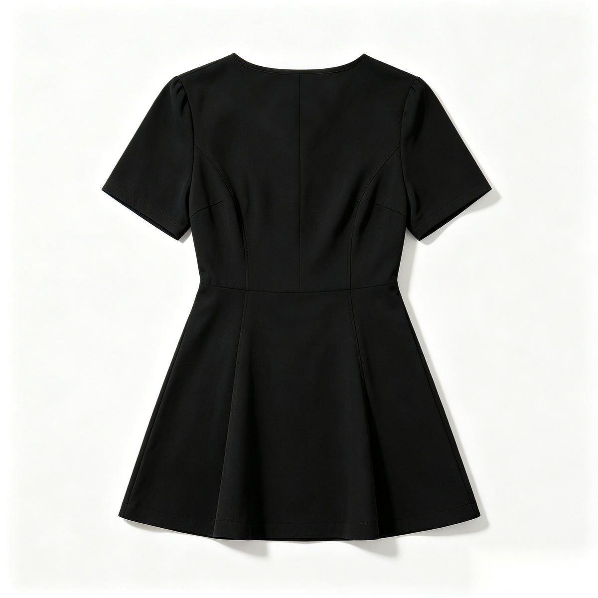 HiYell Round Neck Short-Sleeve Fit-and-Flare Mini Dress, Classic Black A-Line Dress for Women Casual Business Wear