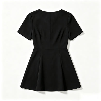 HiYell Round Neck Short-Sleeve Fit-and-Flare Mini Dress, Classic Black A-Line Dress for Women Casual Business Wear