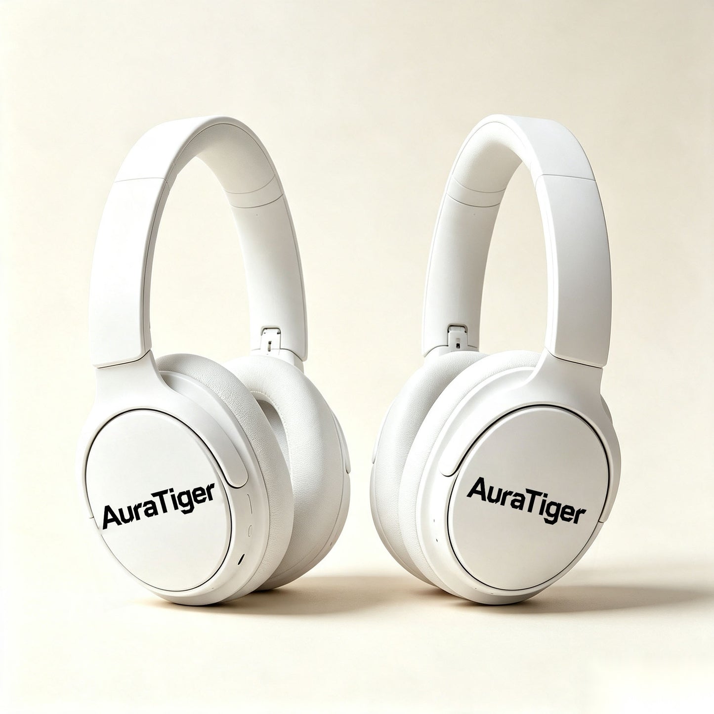 AuraTiger Foldable Bluetooth Over-Ear Headphones, Wireless Stereo Headset with Microphone for Phone, PC, Travel, White