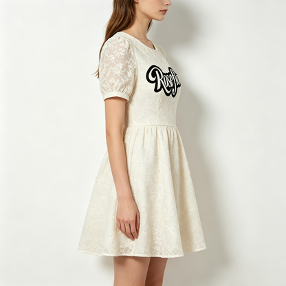 【Roseflow Floral Lace Puff Sleeve Dress】—— Sweet Romantic Outfit Merging Lace Texture & Brand Style