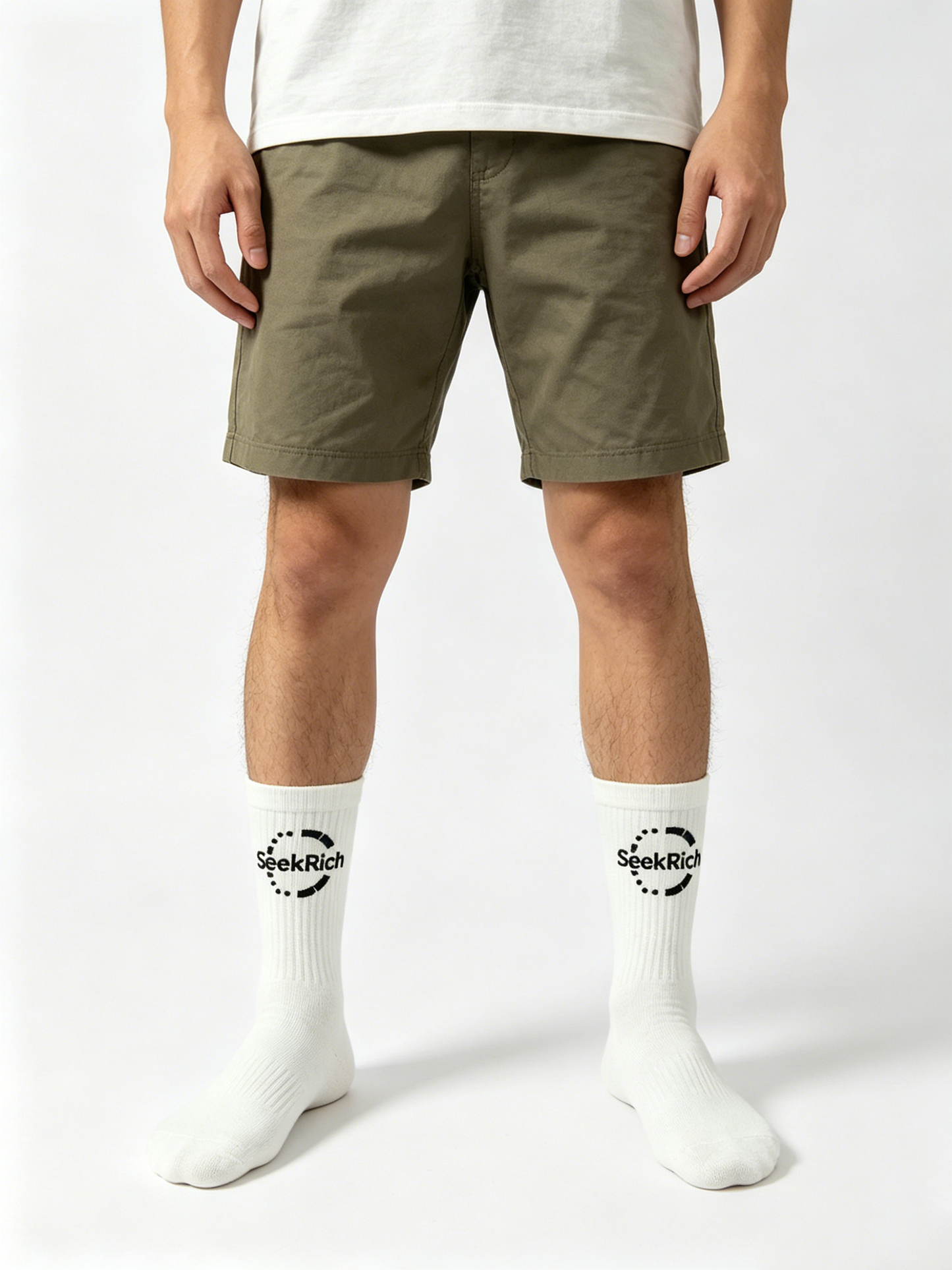 SeekRich Crew Socks for Men Women - Classic White Cotton Mid-Calf Socks with Black Logo Print, Breathable Casual Streetwear Socks for Everyday Wear