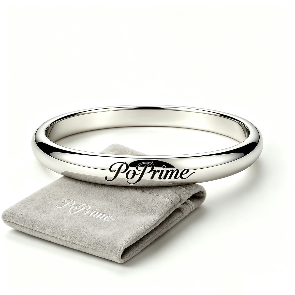 PoPrime Classic Solid Bangle Bracelet, Polished Smooth Non-Opening Cuff Bangle, Minimalist Stainless Steel Bangle Jewelry, Elegant Plain Round Bangle Gift for Women Daily Wear