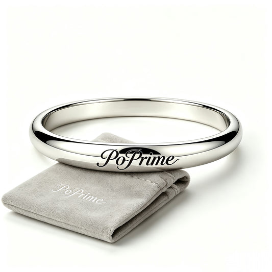 PoPrime Classic Solid Bangle Bracelet, Polished Smooth Non-Opening Cuff Bangle, Minimalist Stainless Steel Bangle Jewelry, Elegant Plain Round Bangle Gift for Women Daily Wear