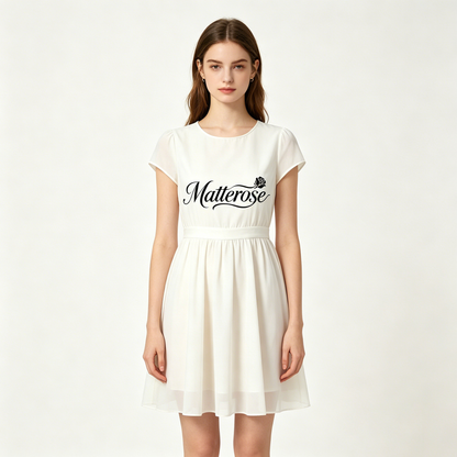 Matterose Women White Cap Sleeve Chiffon Mini Dress High Waist Flowy Summer Casual A-Line Dress