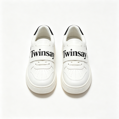 Twinsay Velcro Strap Platform Sneakers, Casual White Leather Low-Top Shoes, Comfortable Non-Slip Walking Shoes for Daily Wear, Fashion Streetwear Sneakers for All Seasons