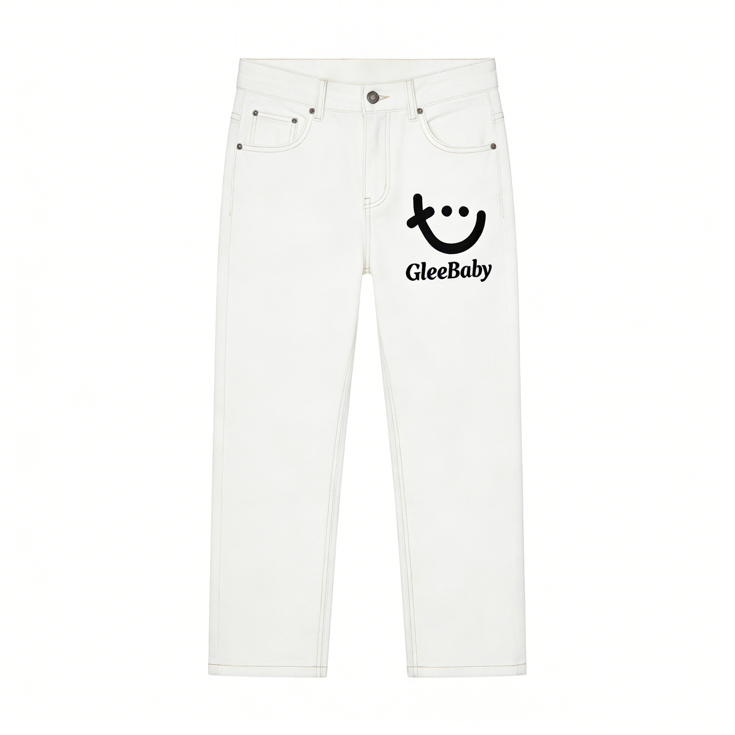 【GleeBaby Smiley Logo Straight-Leg Jeans】—— Casual & Playful Wardrobe Staple