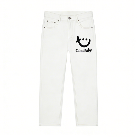 【GleeBaby Smiley Logo Straight-Leg Jeans】—— Casual & Playful Wardrobe Staple