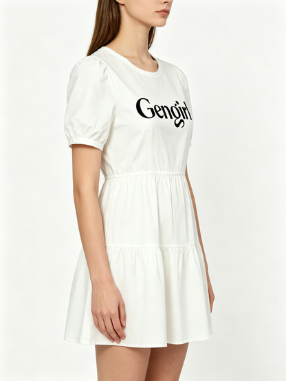 【Gengirl White Logo Mini Dress】—— Sweet & Casual Daily Outfit for Ladies