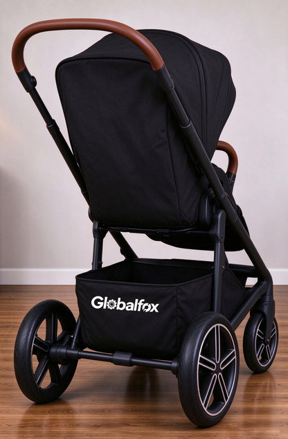 Globalfox Baby Stroller, Reversible Seat Toddler Stroller with Large Storage Basket, Adjustable Canopy & 5-Point Harness, All-Terrain Baby Carriage for Newborn & Infant