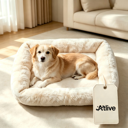 Atlive Fluffy Dog Bed, Soft Plush Rectangle Pet Cushion Bed, Anti-Slip Warm Pet Sleeping Mat, Washable Cozy Pet Nest for Small Medium Dogs & Indoor Cats