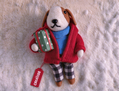 CREATEBB Handmade Felt Dog Plush Toy, Cute Hound Stuffed Animal, Compressible for Storage in Gift Box, Holiday Present