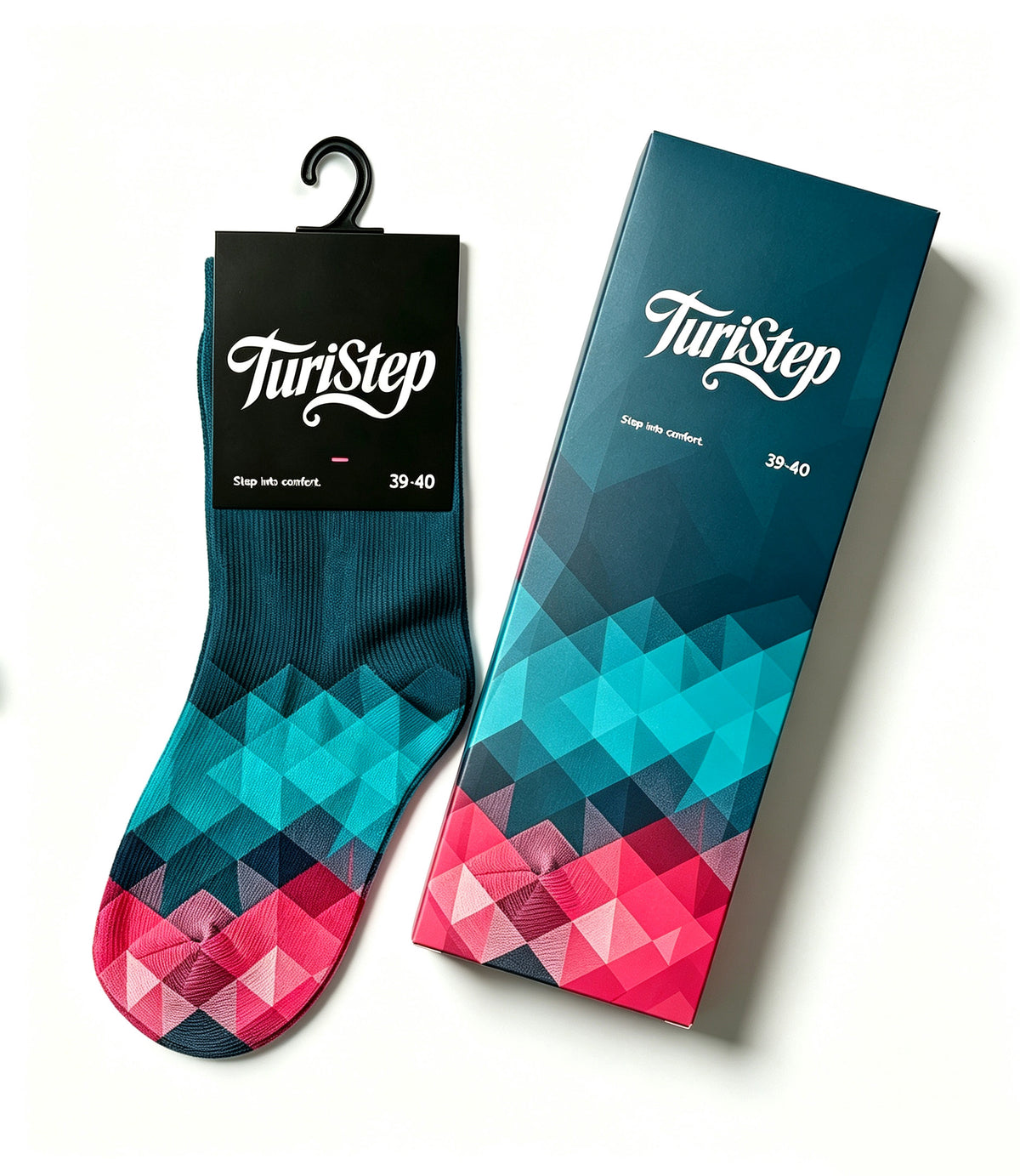 TuriStep Fashion Crew Socks for Men Women, Colorful Gradient Geometric Triangle Pattern Casual Mid Calf Socks, Gift Box Packed Novelty Dress Socks