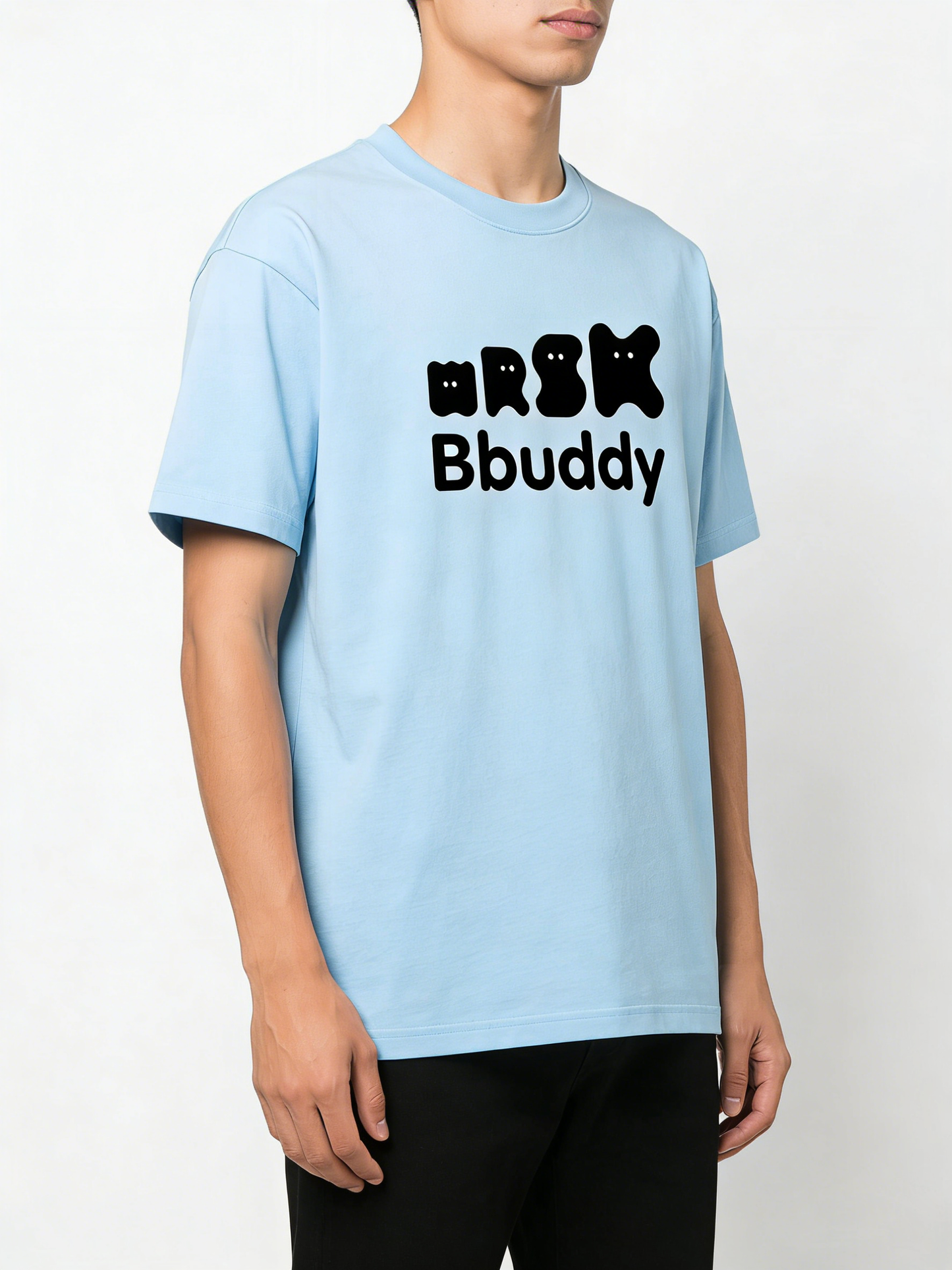 【Bbuddy Sky Blue Cartoon Letter Tee】—— Cute & Comfortable Casual Essential