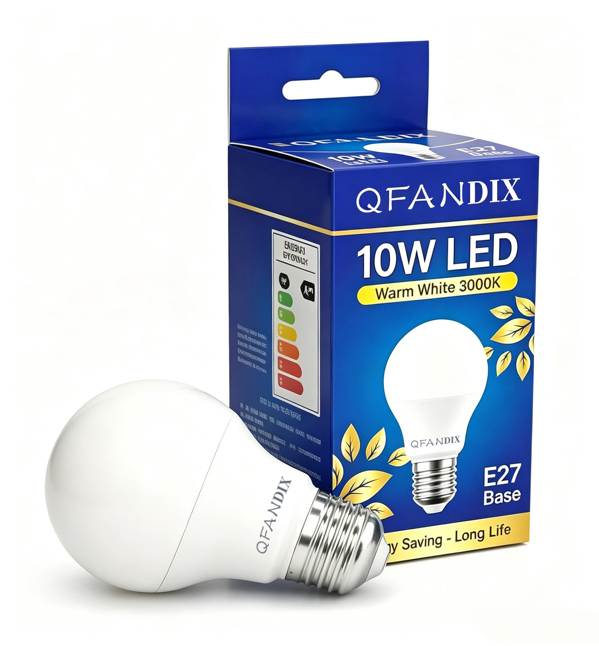 QFANDIX 10W LED Light Bulb, E27 Base, 3000K Warm White, Energy Saving A60 LED Bulbs, Long Lifespan for Home Lighting