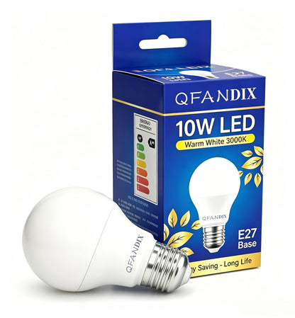 QFANDIX 10W LED Light Bulb, E27 Base, 3000K Warm White, Energy Saving A60 LED Bulbs, Long Lifespan for Home Lighting