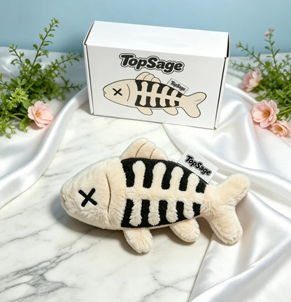 TopSage Fish Skeleton Plush Dog Toy, Squeaky Stuffed Fish Bone Puppy Chew Toy, Soft Interactive Pet Toy for Small Medium Dogs with Gift Box