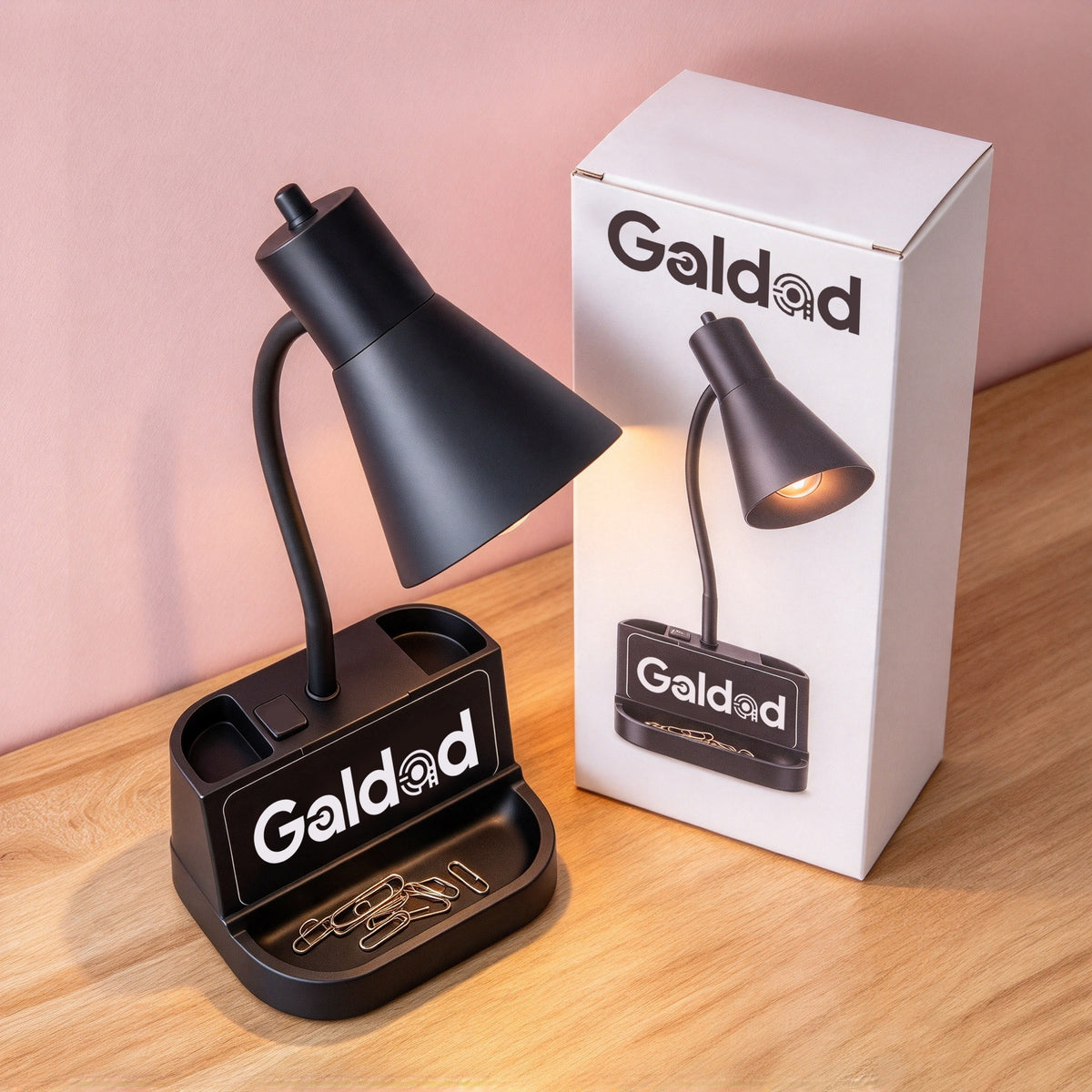 Galdad Electric Luminaries, Flexible Gooseneck Desk Lamp with Storage Base, Multi-Functional Organizer Table Lamp for Office, Bedroom, Study Reading
