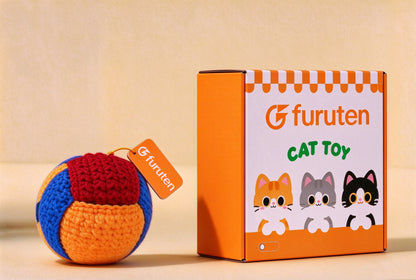 furuten Crochet Cat Toy Ball, Colorful Hand Knitted Yarn Cat Ball, Interactive Indoor Kitten Play Toy for Cats Chase and Bite
