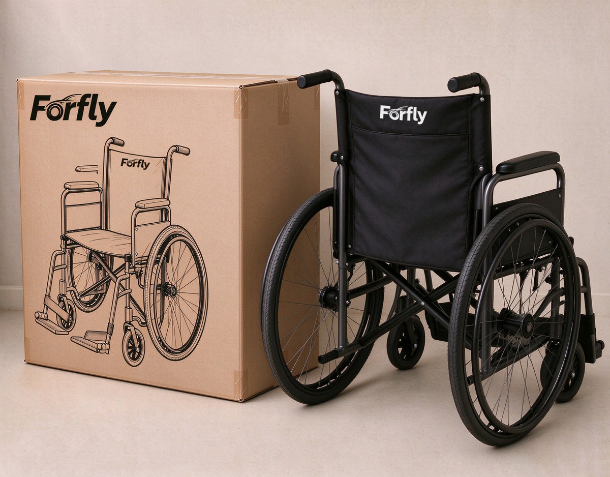 Forfly Folding Manual Wheelchair, Lightweight Steel Transport Wheelchair with Swing-Away Footrests, Portable Self-Propelled Wheel Chair for Elderly & Disabled, Black