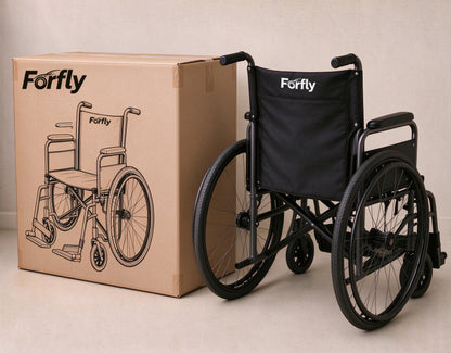 Forfly Folding Manual Wheelchair, Lightweight Steel Transport Wheelchair with Swing-Away Footrests, Portable Self-Propelled Wheel Chair for Elderly & Disabled, Black
