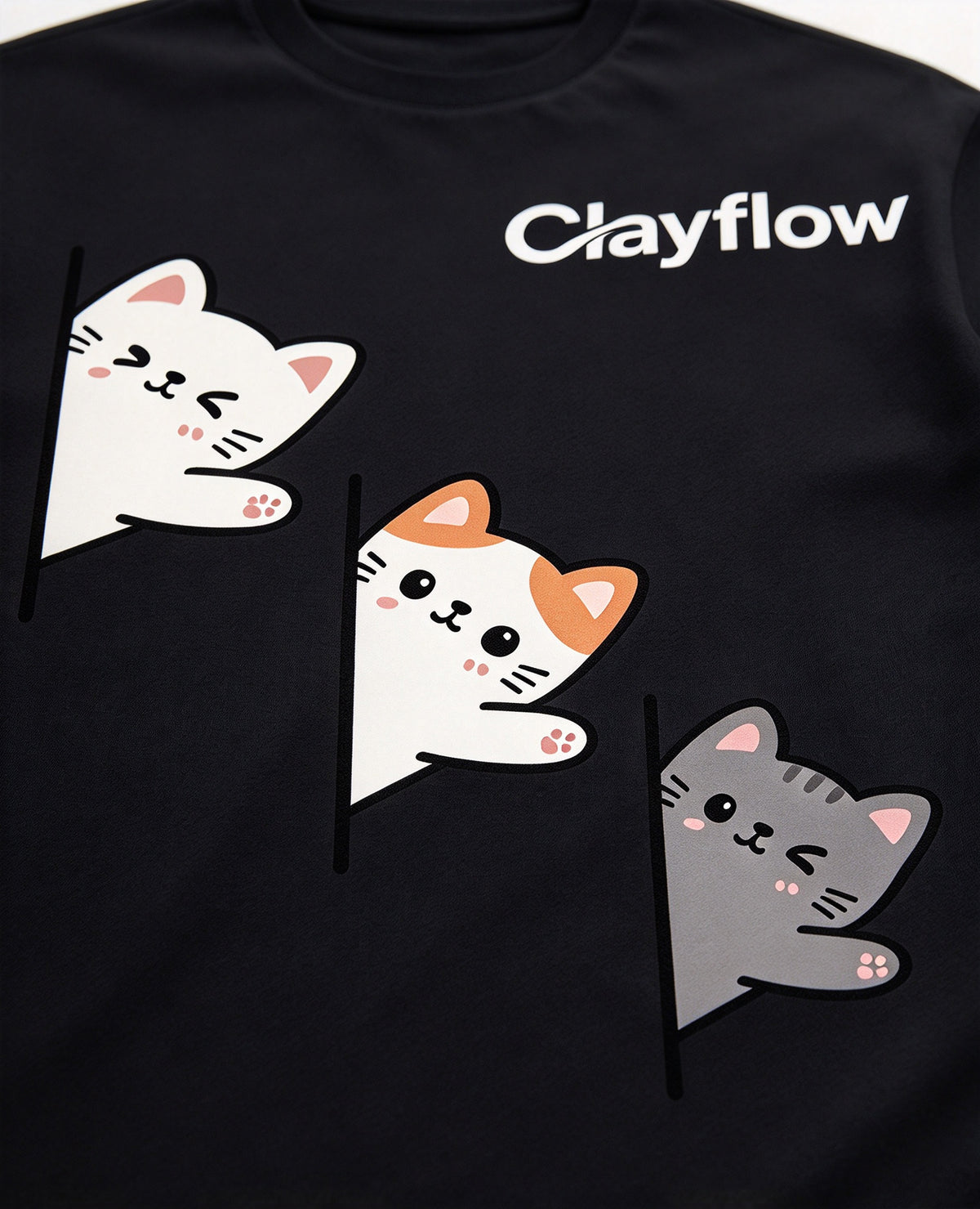 Clayflow Cute Peeking Cats Graphic T-Shirt, Casual Short Sleeve Crew Neck Tee, Funny Cartoon Kitten Print Shirt for Men Women