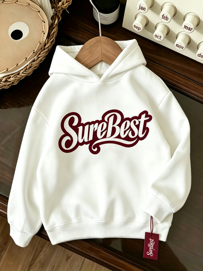 SureBest Kids Hoodie, Boys Girls Long Sleeve Pullover Hooded Sweatshirt, Vintage Letter Embroidery White Casual Hoodies for Children