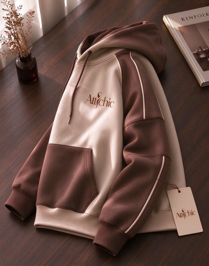 Attichic Women's Color Block Hoodie Long Sleeve Pullover Hooded Sweatshirt with Kangaroo Pocket Casual Loose Fit Tops