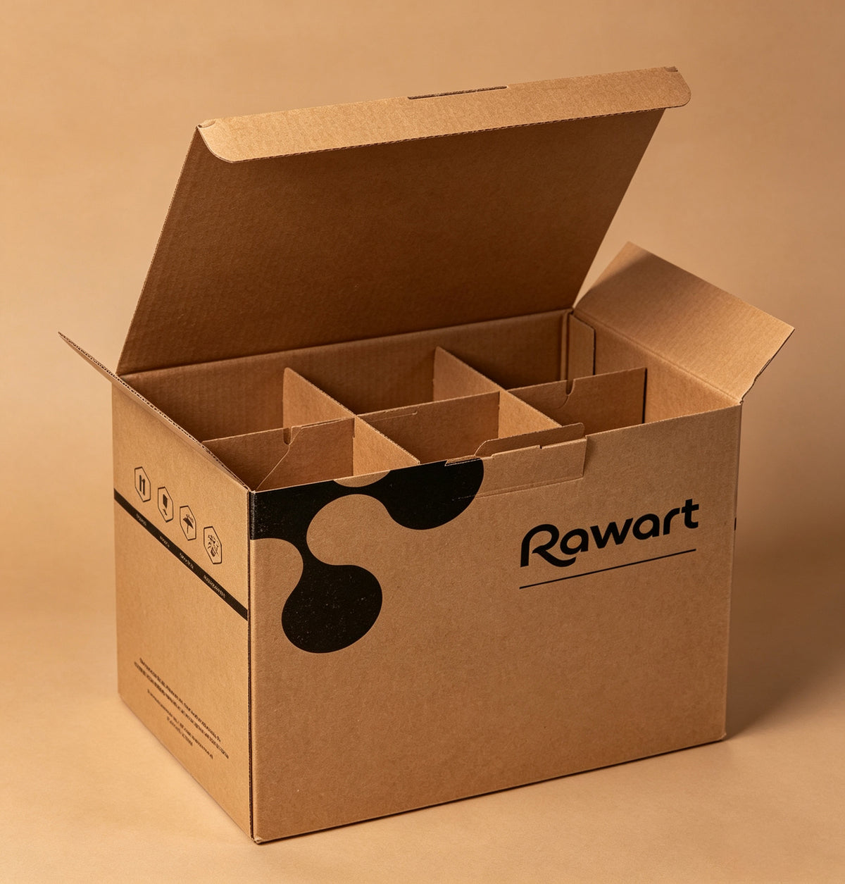 Rawart Corrugated Shipping Box with 6-Cell Divider, Kraft Cardboard Storage Box, Heavy Duty Separate Compartment Carton for Product Packing, Mailing and Transport