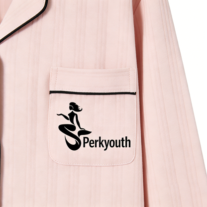【Perkyouth Striped Button-Down Pajama Set】—— Elegant & Cozy Sleepwear for Relaxed Nights