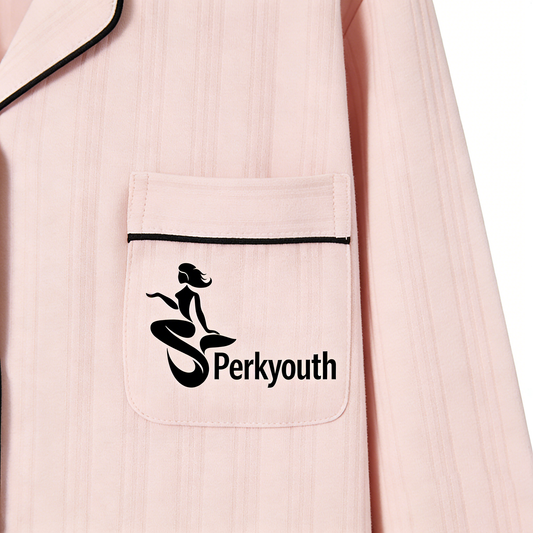 【Perkyouth Striped Button-Down Pajama Set】—— Elegant & Cozy Sleepwear for Relaxed Nights
