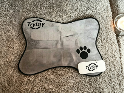 TryDIY Bone Shaped Dog Mat, Soft Plush Pet Cushion with Paw Print, Non Slip Feeding Mat for Puppy Kitten, Washable Pet Bed Pad for Food Water Bowl