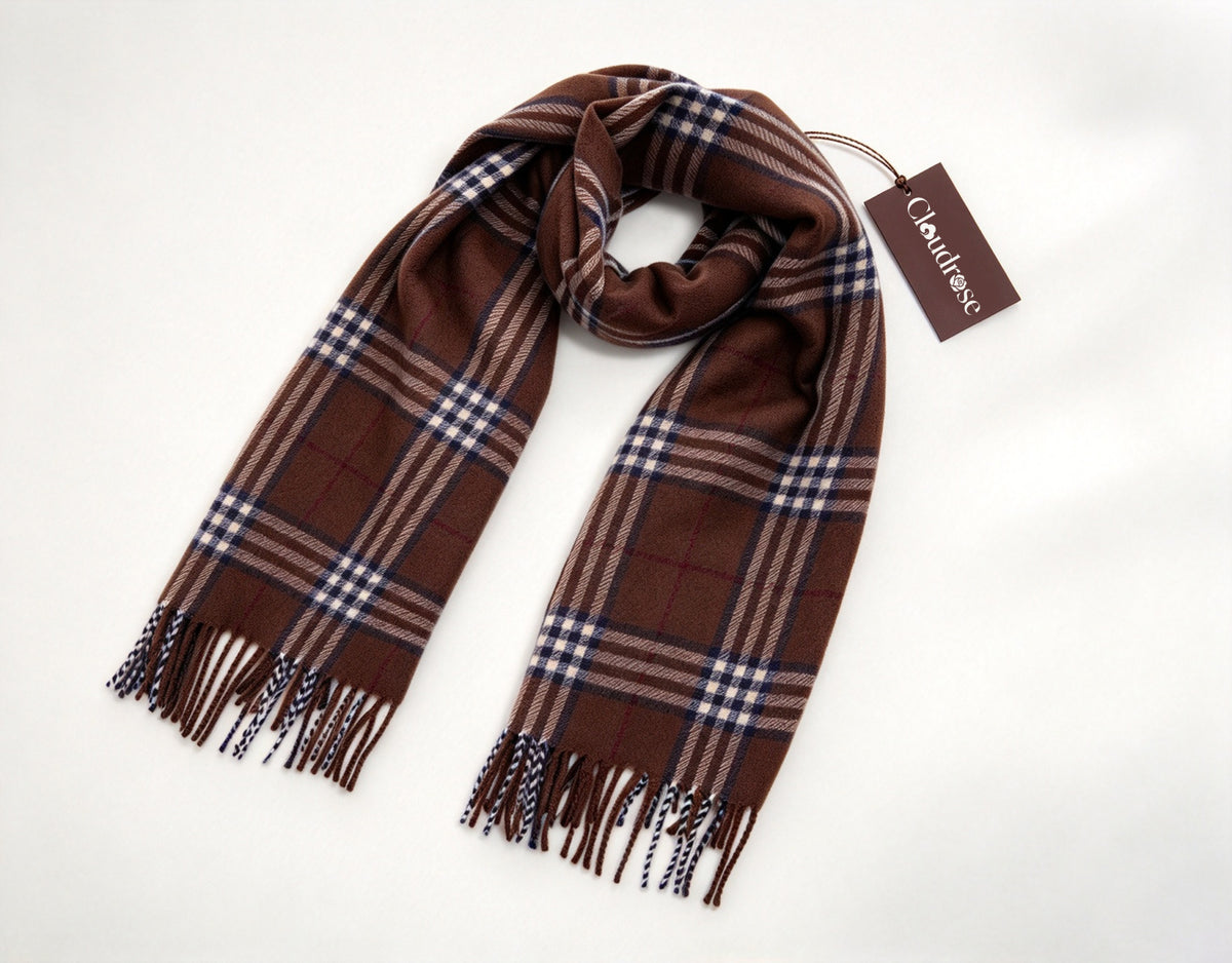 Cloudrose Plaid Tassel Scarf, Soft Warm Lightweight Wrap Scarf for Men Women, Classic Checked Scarves for Fall Winter Daily Wear Gift Box Included