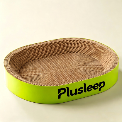 Plusleep Oval Cat Scratcher Bed, Corrugated Cardboard Cat Scratching Pad, Durable Cat Scratcher Lounge, Recyclable Kitty Scratch Bed for Indoor Cats, Protect Furniture