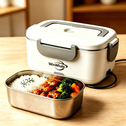 WinWhale Electrically-Heated Lunch Box, Portable Food Warmer with 304 Stainless Steel Inner Container, Self Heating Bento Box for Office & Car Use