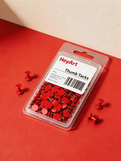 HeyArt Red Thumb Tacks, Metal Push Pins, Decorative Drawing Pins for Cork Board, Bulletin Board, Wall, Map, Office School & Home Use