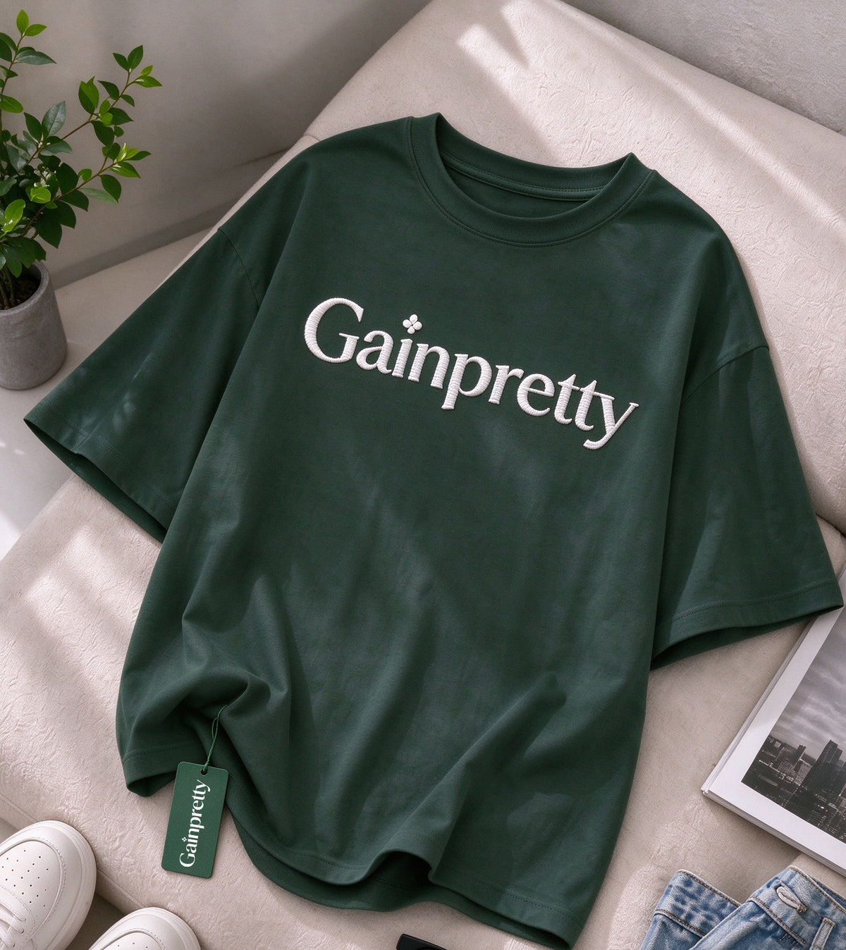 Gainpretty Crew Neck Short Sleeve T-Shirt, Casual Loose Fit Solid Color Tee for Women Daily Wear Street Outfit