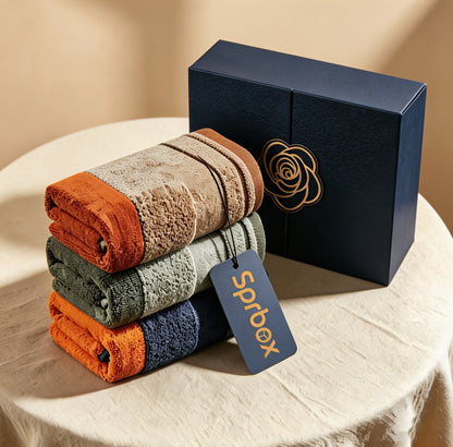 Sprbox Luxury Cotton Bath Towels Set, 3‑Pack Ultra Soft Highly Absorbent Decorative Hand Towels, Premium Towels for Bathroom, Hotel, Spa, Home Gift Box Set