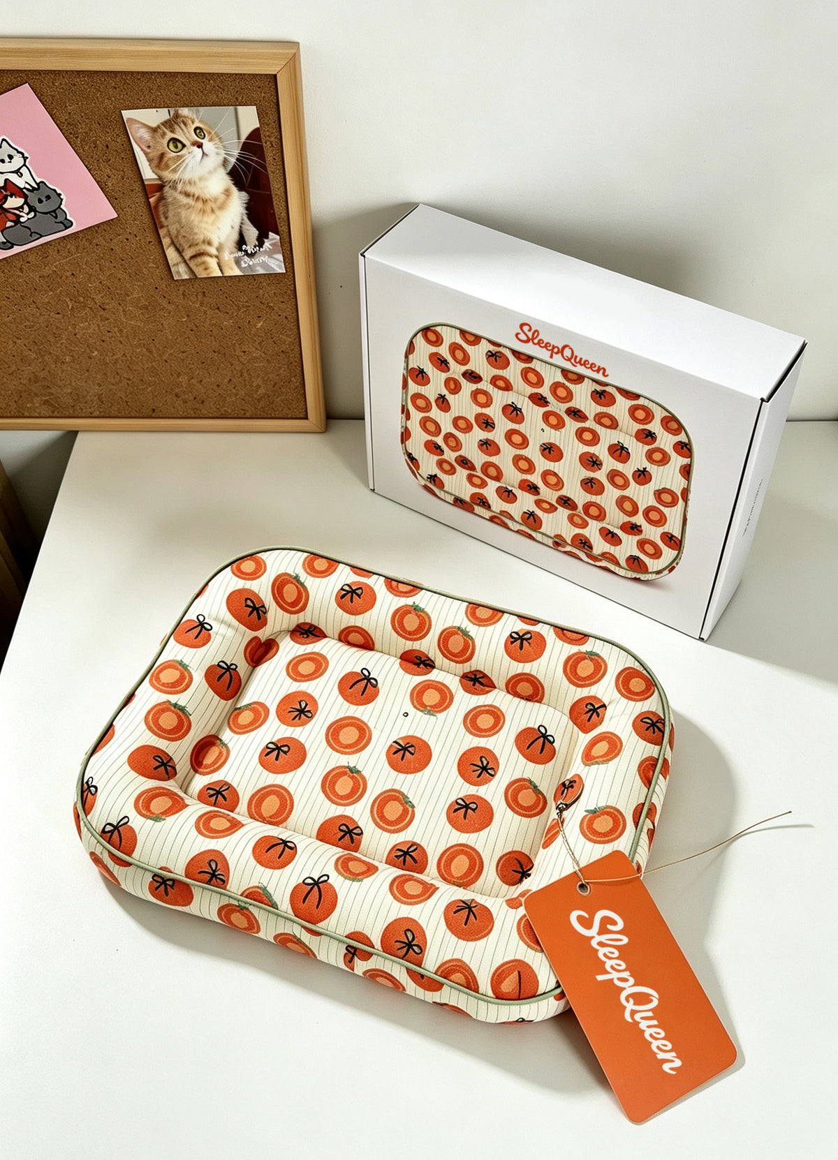 SleepQueen Cute Persimmon Print Pet Bed Cushion, Soft Rectangle Dog Cat Bed, Washable Non Slip Pet Sleeping Mat for Small Pets